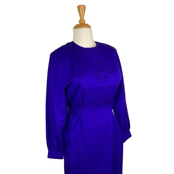 MBR International 6 S Cobalt Blue Silk Dress 1980s Does 1940s Volup VTG Midi - Picture 3 of 11